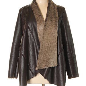 Bagatelle Vegan Leather Faux Fur Drape Front Jacket